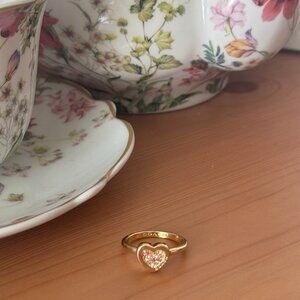 Coach Pavé Heart Ring Size 7 (Gold/Pink) - Good Used Condition